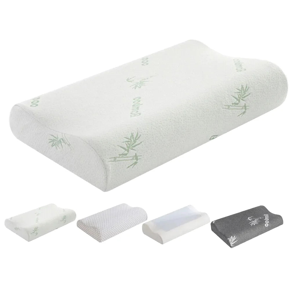 Qualified Soft and Comfort Memory Foam Pillow 200TC Bamboo Solid Pattern Wave Shape for Therapy and Neck Relief