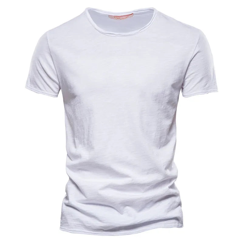 2024 Summer Hot Selling Men's New Solid Color Neck Short Sleeved Top Bamboo Joint Cotton Casual Knitted Pure Cotton Design