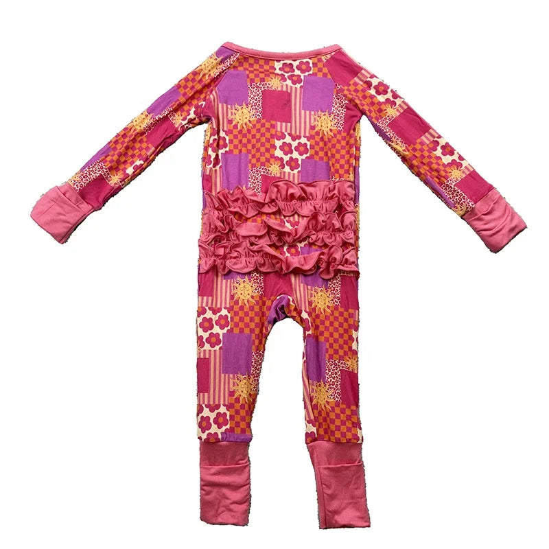 DH ODM Valentine Hot Sell Little Girls Two Way YKK Zipper Jumpsuit Newborn Rompers 0-6 Months Baby Bubble Spandex Bamboo