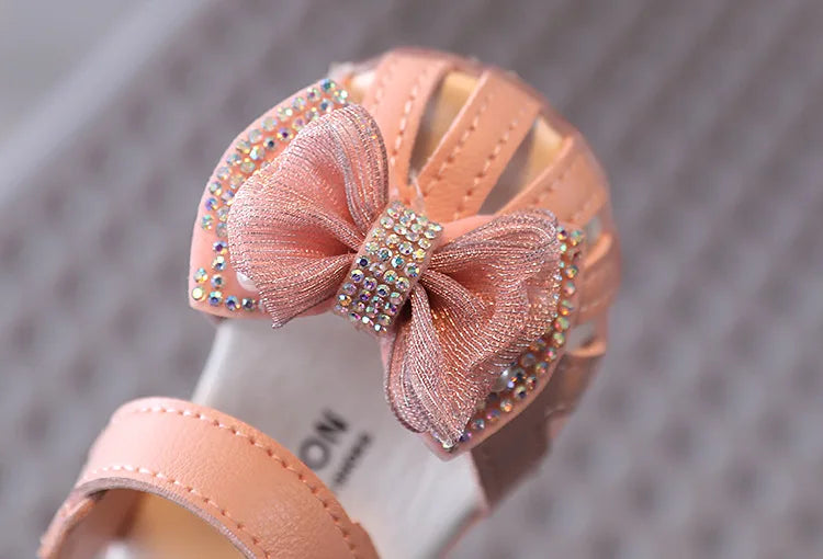 2025 Summer Bow Rhinestone Princess Sandals for Baby Girls Soft Lightweight Toddler Shoes Breathability