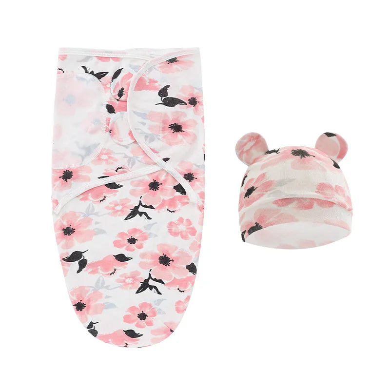 Baby Sleeping Bags Custom Newborn Blanket Organic Cotton Bamboo Modal Hat 2Pcs Set Unisex Receiving Baby Swaddle Blankets