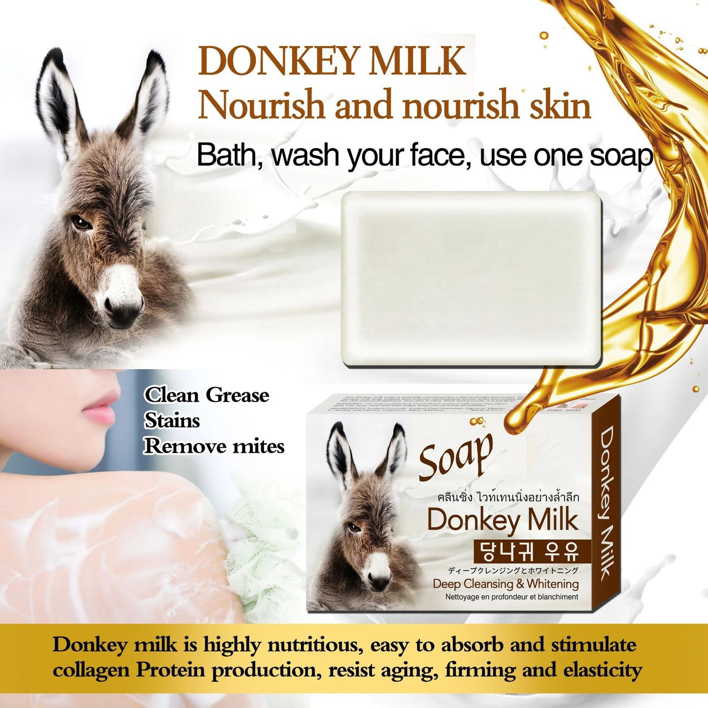 100g Organic Private Label Whitening for Body Deep Cleansing for Acne Bar Natural Brighten Skin Donkey Milk Soap