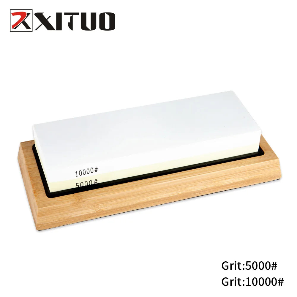 Knife Sharpener Stone 2 Side Whetstone Kit Quick Sharpening for Damascus and Quality Knife With NonSlip Bamboo Base