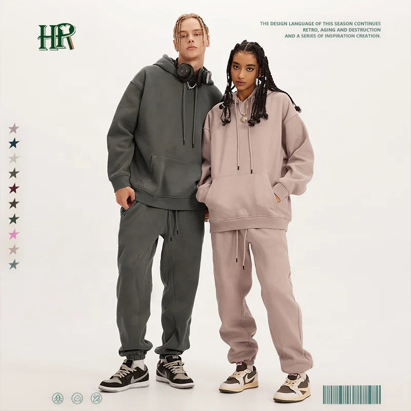 Wholesale Organic Cotton Sweatpants and Hoodie Set Custom Sweat Suits Casual Unisex Tracksuit