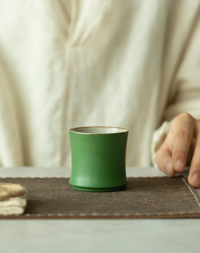Modern Disposable Ceramic Green Glazed Travel Kung Fu Tea Set High-end Master Cup Ceramic Teacup Bamboo Cup