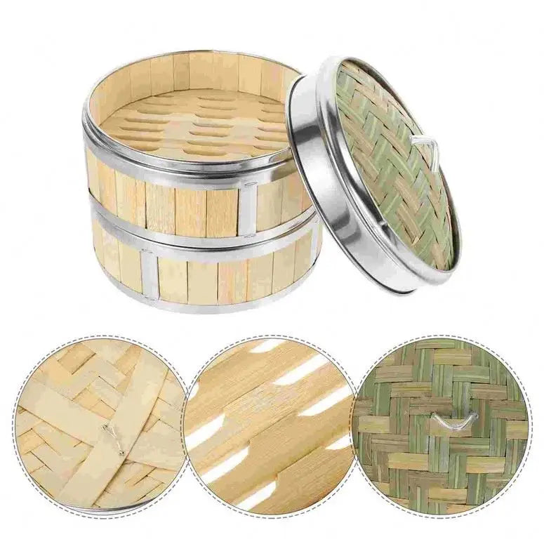 Bamboo Steamers With Rings Wholesale Food Silicone Steamer Lids Basket for Pot Chicken Meat Seafood Dimsum 8" Circular