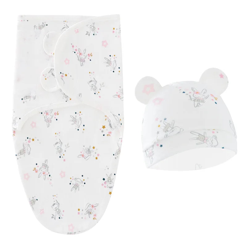 Baby Sleeping Bags Custom Newborn Blanket Organic Cotton Bamboo Modal Hat 2Pcs Set Unisex Receiving Baby Swaddle Blankets