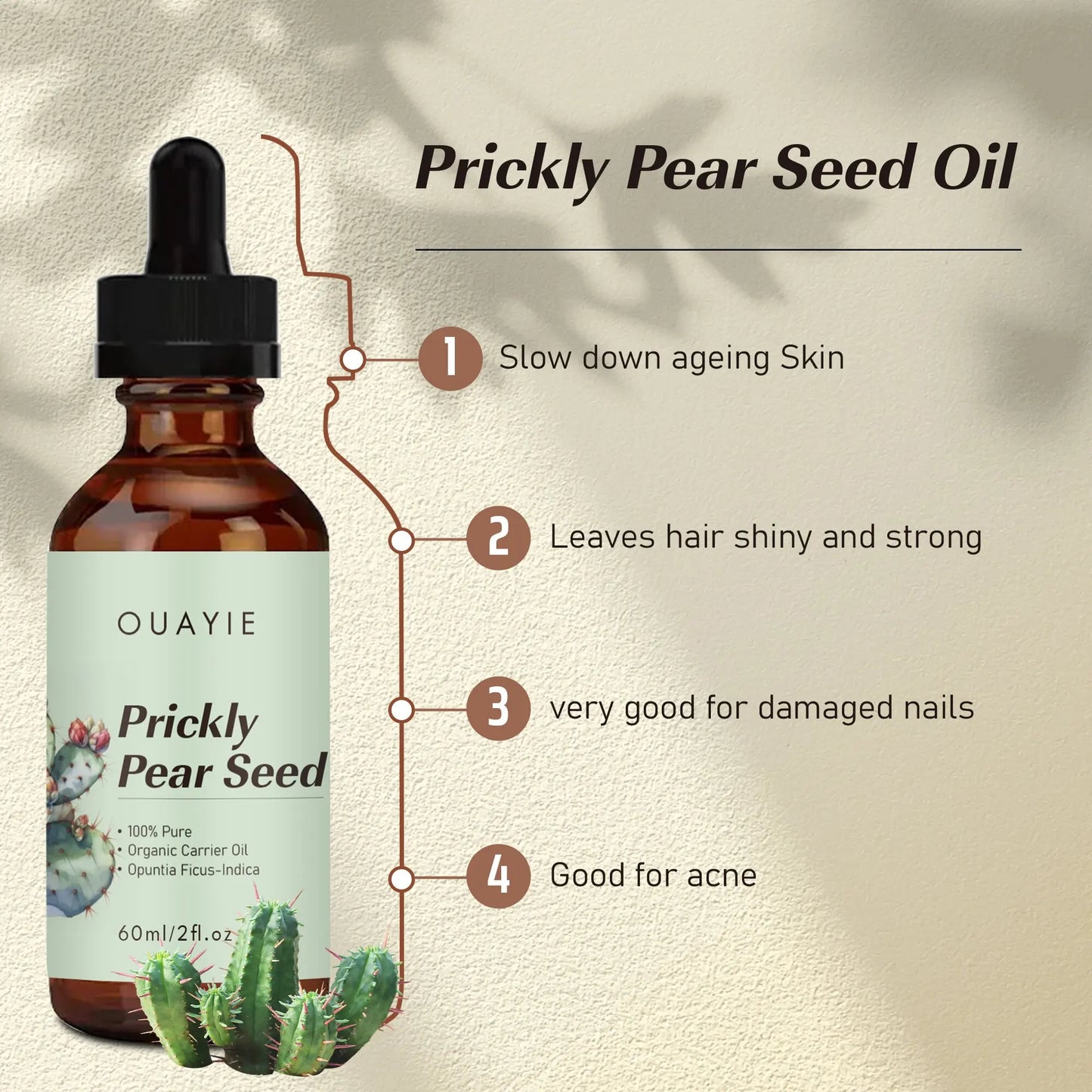 Han Linger Private Label Pure Organic Anti Aging Lightening Firming Shiny Strong Hair Acne Care Prickly Pear Seed Oil