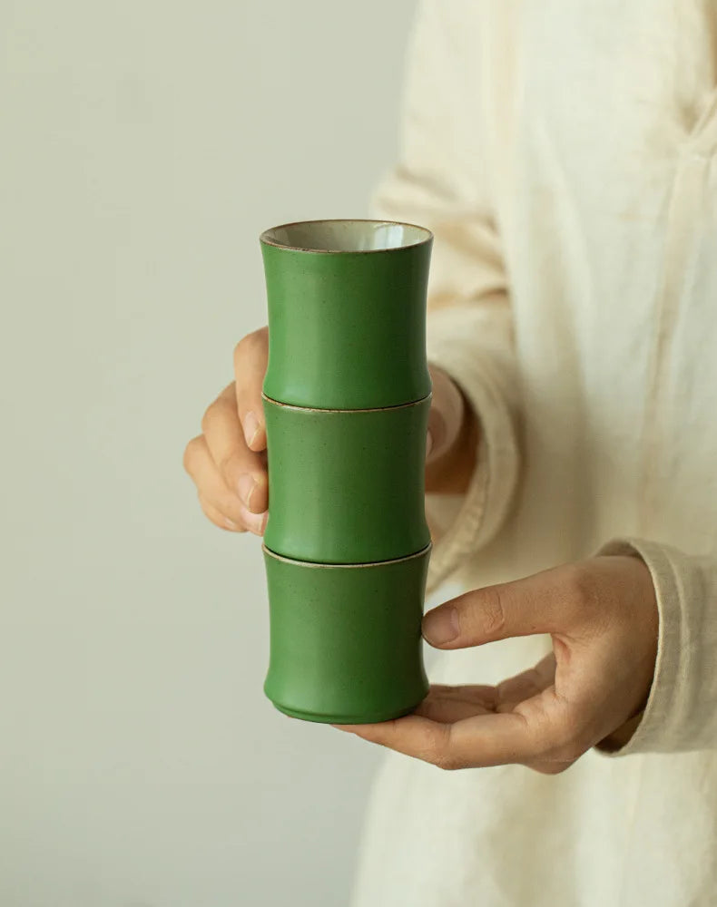 Modern Disposable Ceramic Green Glazed Travel Kung Fu Tea Set High-end Master Cup Ceramic Teacup Bamboo Cup
