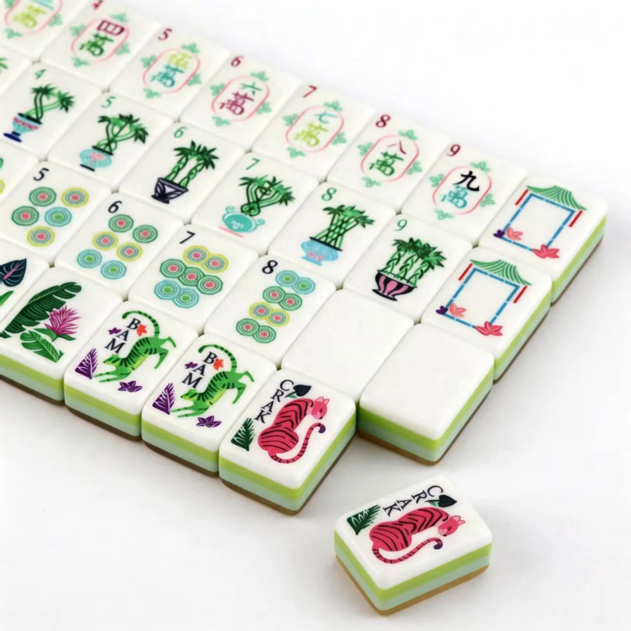 Luxury Foldable Acrylic Mahjong Set Bamboo Stripe Green Design 160 Pieces Durable Eco-Friendly for Family Gatherings Parties