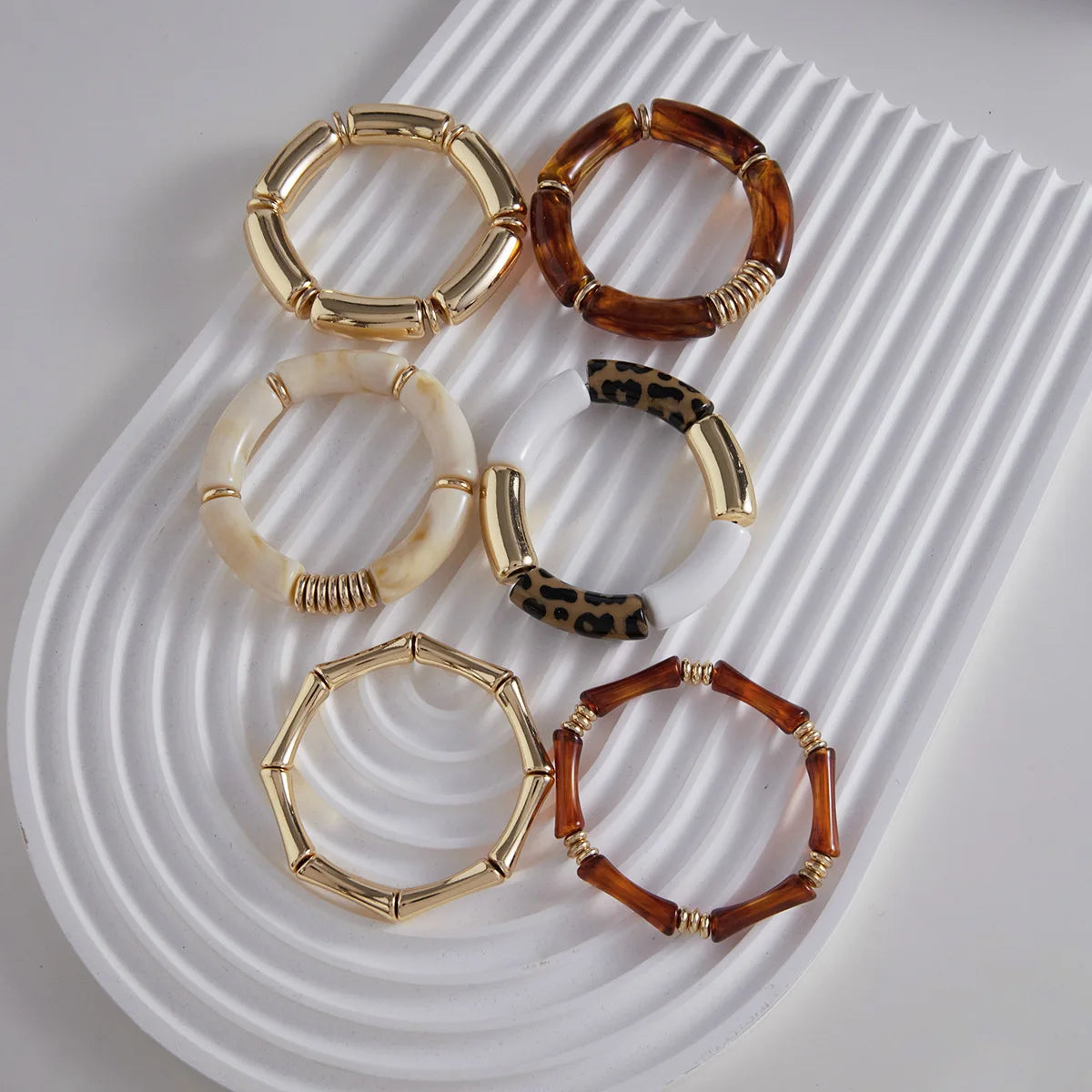 MW New Styles 2pcs Set Vintage Resin Bamboo Bangles UV Gold Plated Leopard Amber Resin Bamboo Joint Bangle Bracelets Wholesale