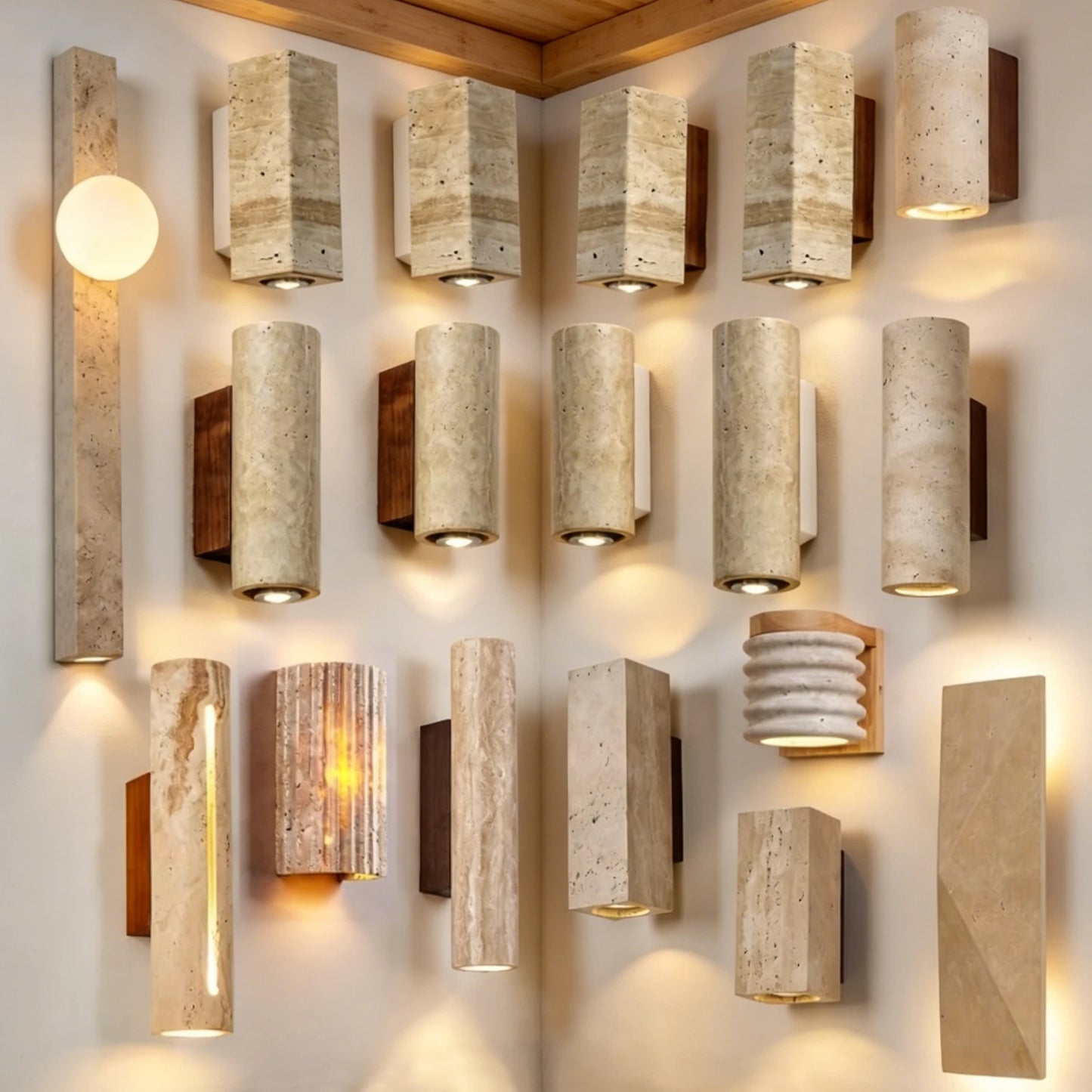 Wholesale Outdoor Waterproof Natural Travertine up and Down Wall Light Wabi Sabi Indoor Cylindrical Yellow Travertine Wall Lamp