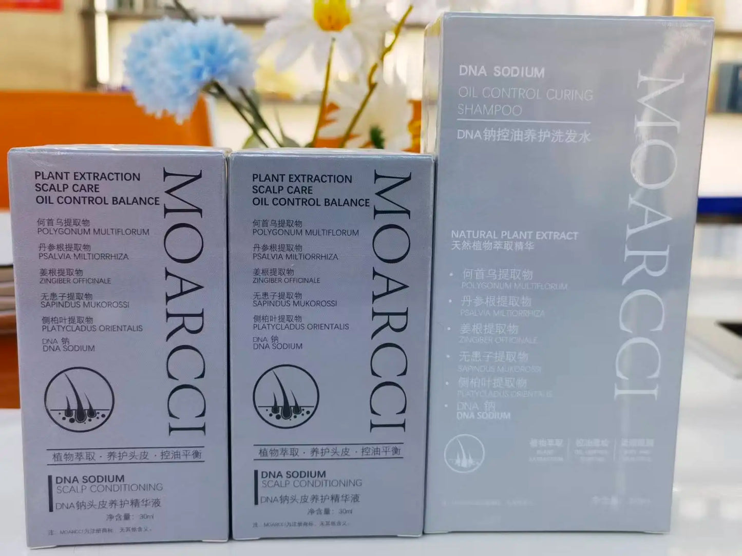 MOARCCI DNA Oil Control Anti-Hair Loss Hair Growth Set Hair Growth Serum Anti-Dandruff Shampoo Organic Rosemary Liquid