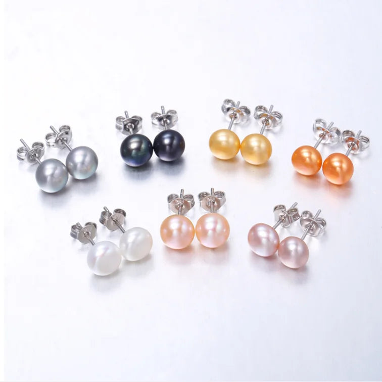 925 Sterling Silver White Wholesale Fresh Water Freshwater Natural Pearl Earrings Flat Button Shape Real Ear Stud Pearl Earrings