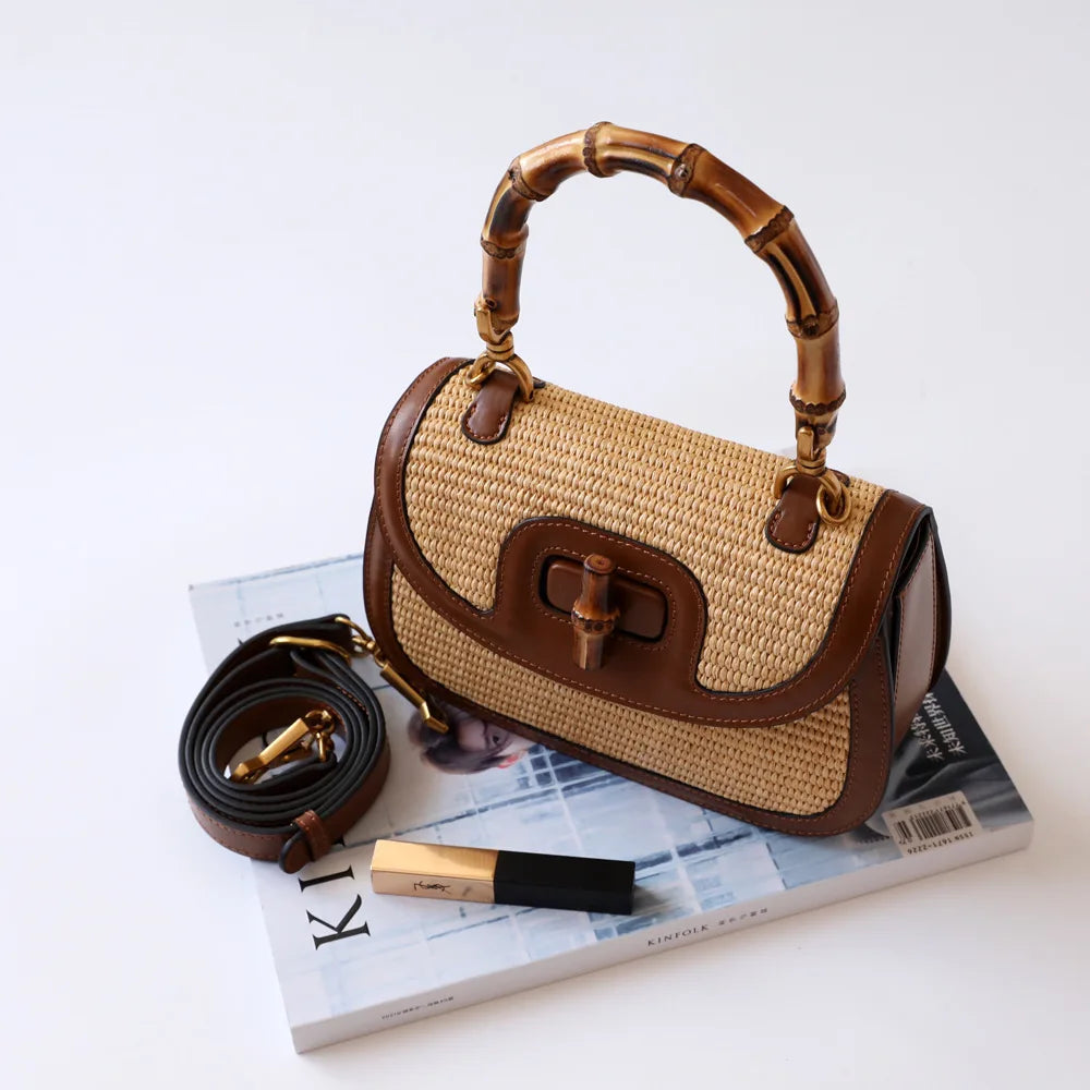 Genuine Leather Women Handbags Ladies Designer Bag 2022 Handbags for Women Luxury Bamboo Bag Cover Polyester Lock Satchels