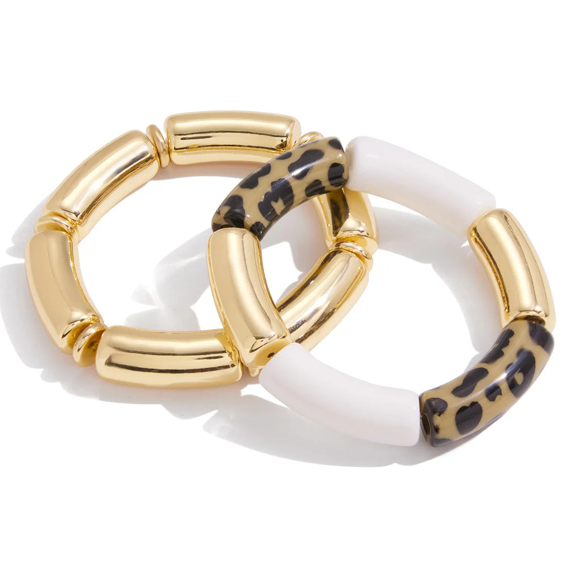 MW New Styles 2pcs Set Vintage Resin Bamboo Bangles UV Gold Plated Leopard Amber Resin Bamboo Joint Bangle Bracelets Wholesale