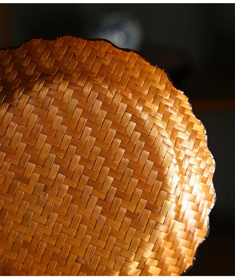 Handmade Bamboo Woven Fruit Plate Set of 3 Japanese Style Snack Dessert Tea Tray Shallow Serving Dishes