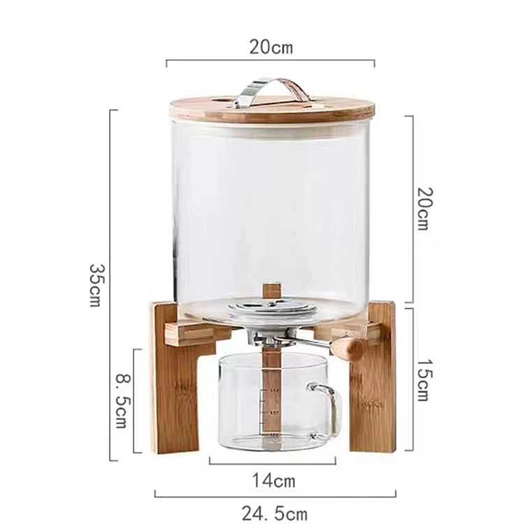 Eco-Friendly 5L/8L Glass Tank Container Freshness Preserving Bamboo Lid Tap Kitchen Food Storage Rice Dispenser for Party Use