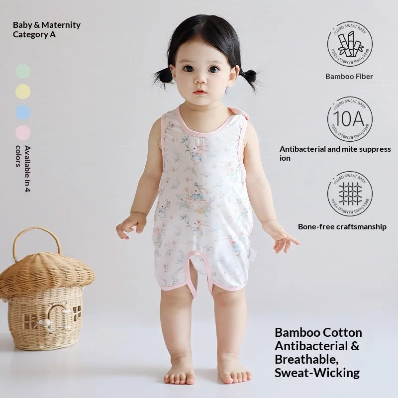 Children's summer bamboo and cotton half-back belly protector vest, unisex, with leg cover, crawling clothes