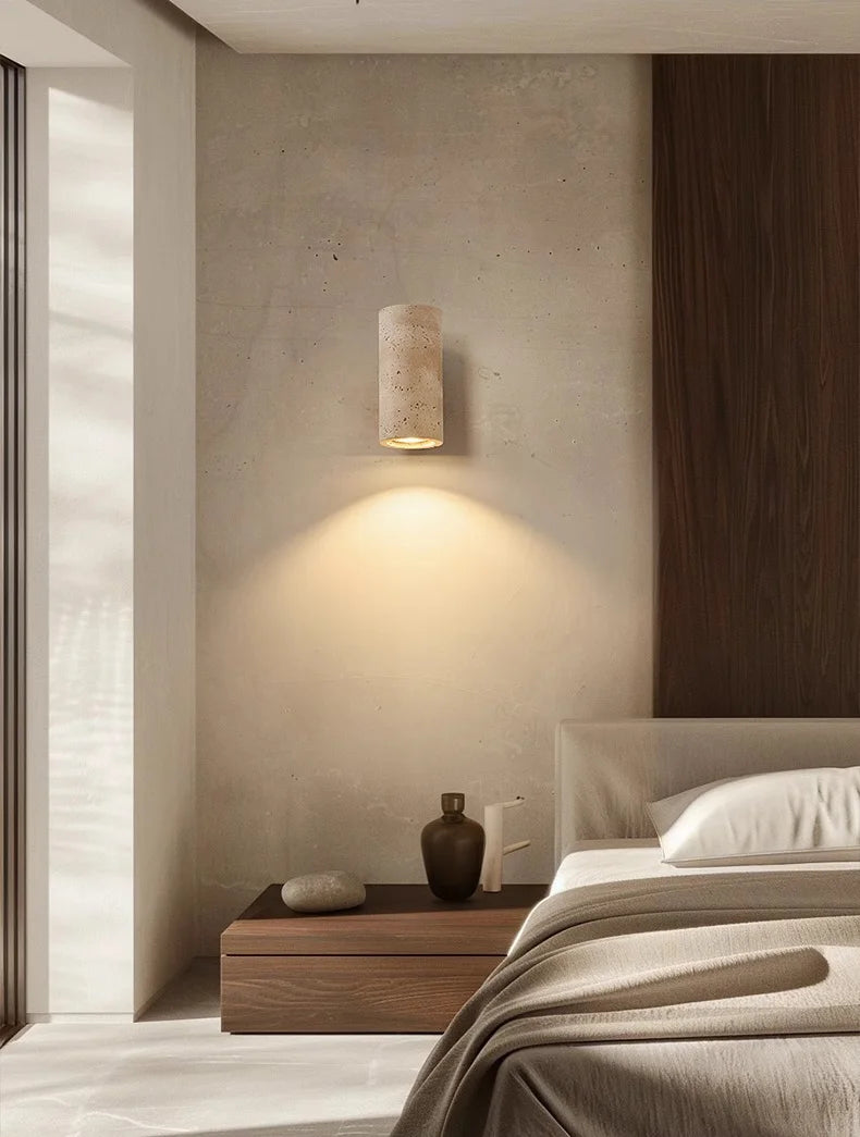 Wholesale Outdoor Waterproof Natural Travertine up and Down Wall Light Wabi Sabi Indoor Cylindrical Yellow Travertine Wall Lamp