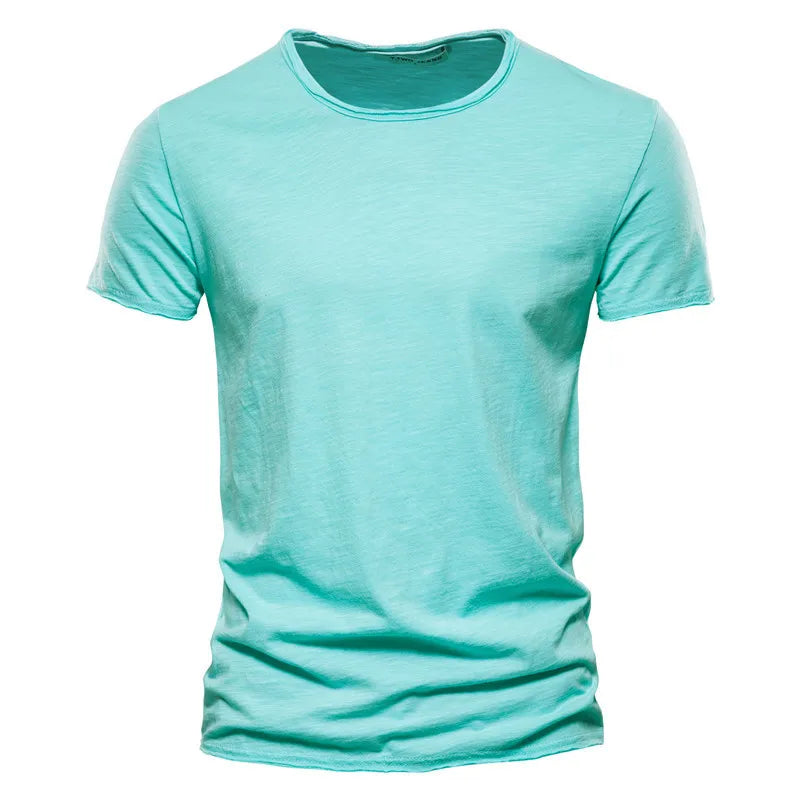 2024 Summer Hot Selling Men's New Solid Color Neck Short Sleeved Top Bamboo Joint Cotton Casual Knitted Pure Cotton Design