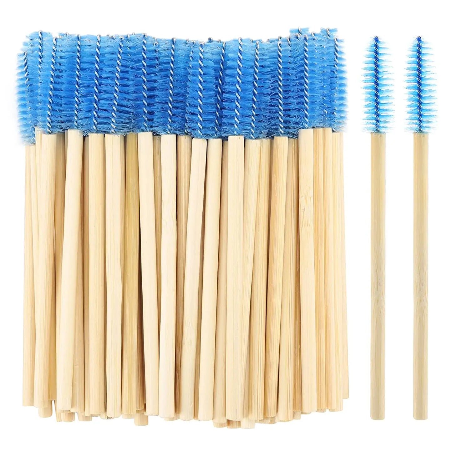 Disposable Wooden Handle Mascara Wand with Nylon Brush Bamboo Sticks Eco-Friendly Eyelash Use 50 Pieces Per Pack