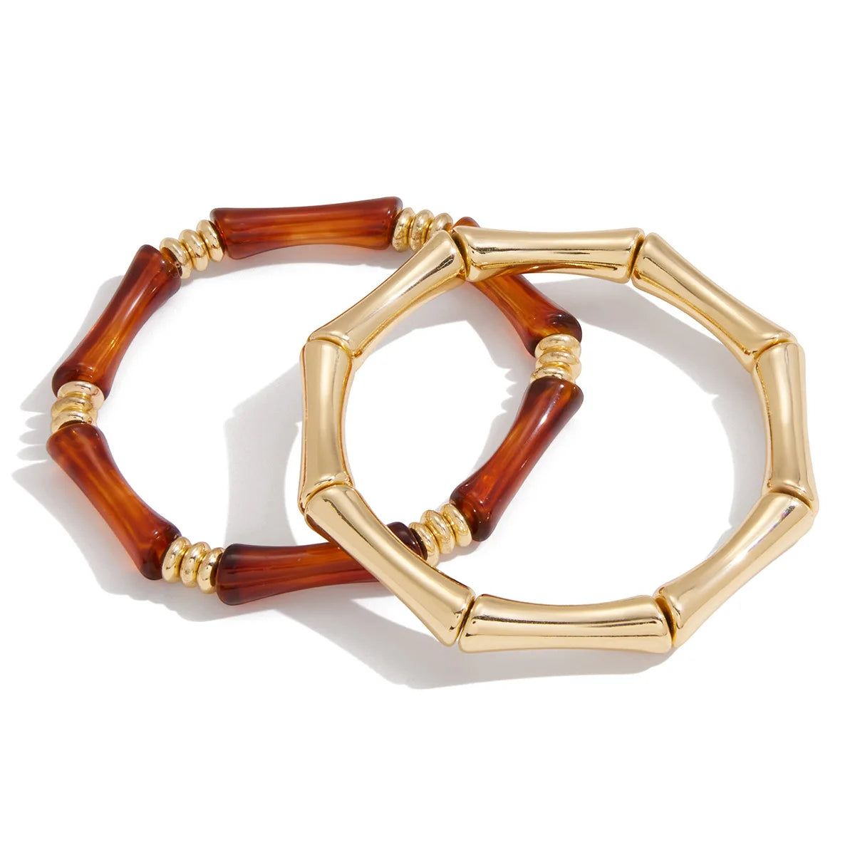 MW New Styles 2pcs Set Vintage Resin Bamboo Bangles UV Gold Plated Leopard Amber Resin Bamboo Joint Bangle Bracelets Wholesale