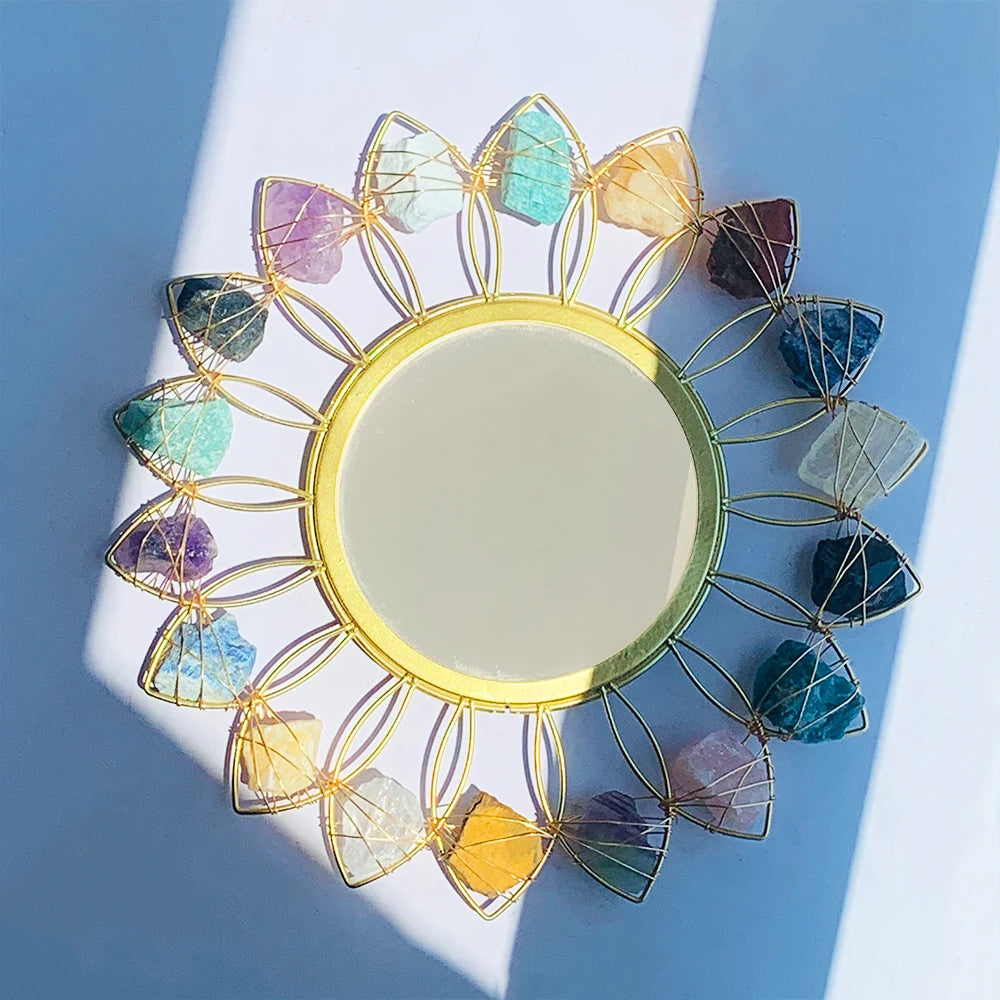 Modern Natural Crystal Luxury Metal Wall Mirror Hotel Home Decorative Fashionable Gold Shape Wall Dressing Table Mirror