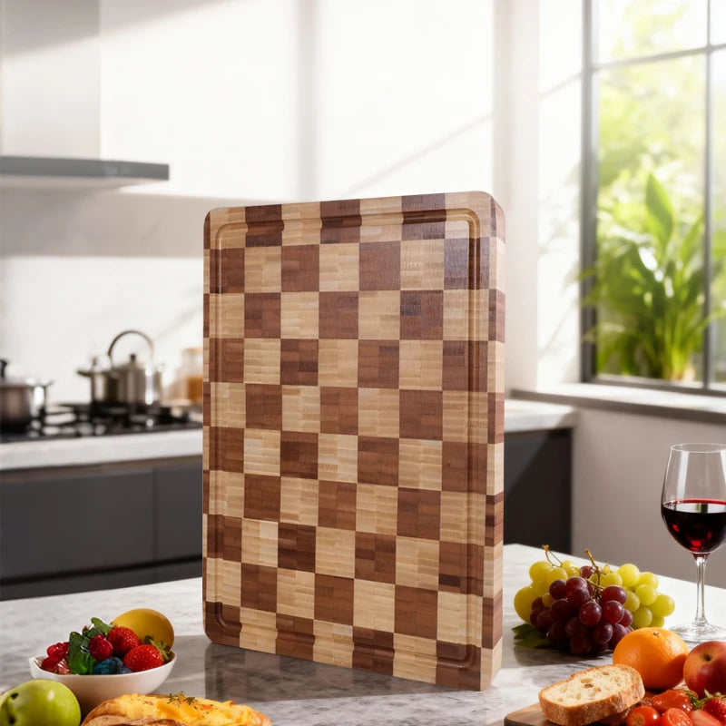End Grain Large Bamboo Cutting Board 3.5cm Thick Rectangle for Kitchen Cheese Charcuterie Board Butcher Chopping Block Juice