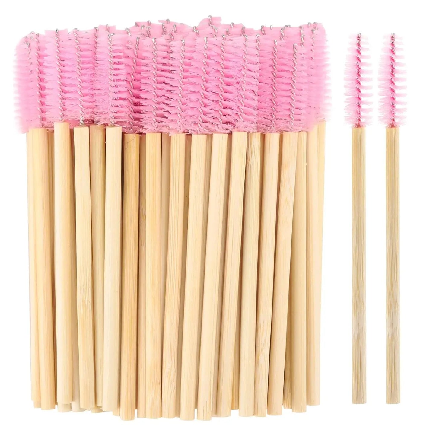 Disposable Wooden Handle Mascara Wand with Nylon Brush Bamboo Sticks Eco-Friendly Eyelash Use 50 Pieces Per Pack