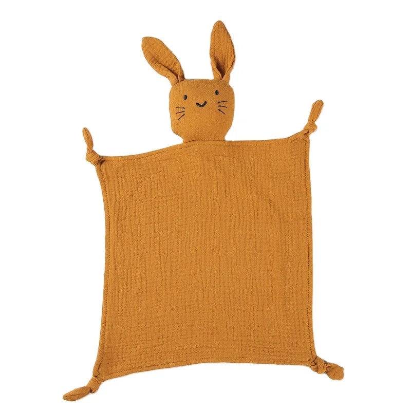 100% Organic Cotton Soft Muslin Security Blanket Plain Animal Rabbit Bunny Lovey Comforter Toy for Baby Baby's Security Blanket