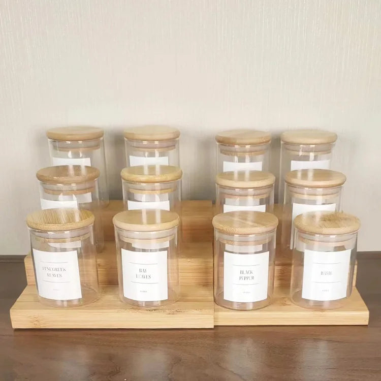 200ml 12pcs Set Storage Bottles Clear Glass Jars Spice Storage Classic Container with Airtight Bamboo Lid