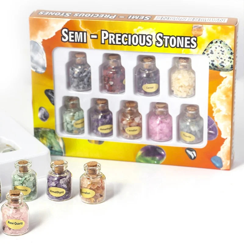 Natural Crystal Rock Stone Gravel Wishing Bottles Rough Minerals Specimen Mini Stone Reiki Healing Gift With a Box