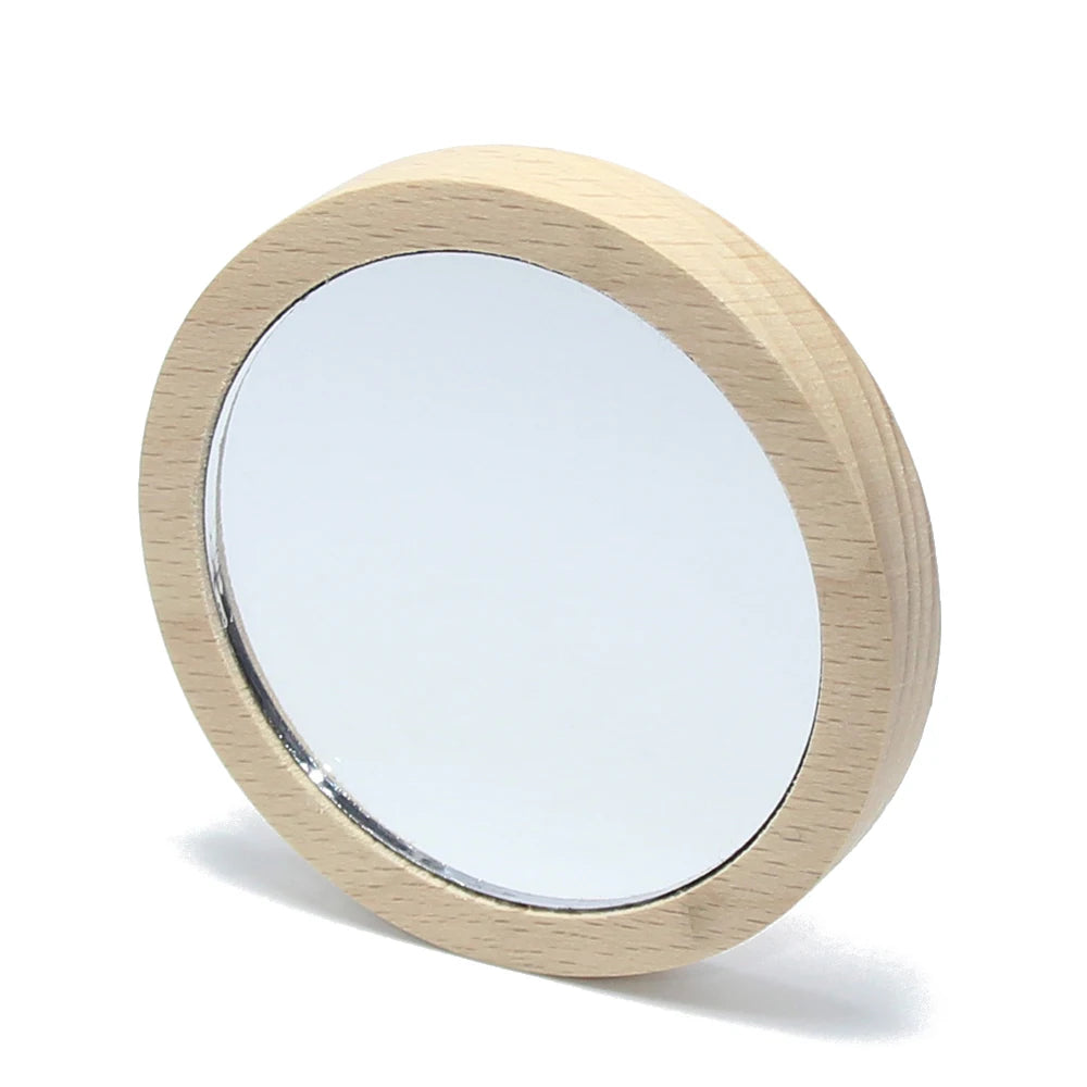 Natural Round Tabletop Pocket Portable Beech Wood Frame Makeup Mirror Bamboo Vanity Mirror Single Cosmetic Wooden Pocket Mirror