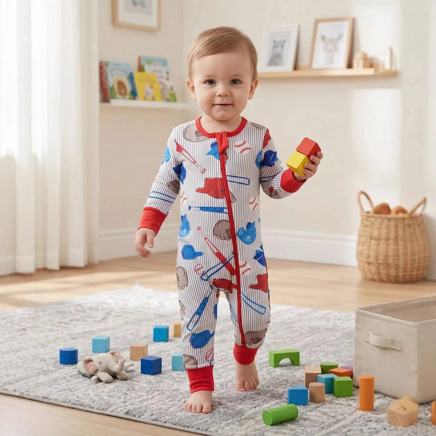 Growprint Cross-border European American-style Bamboo Fiber Male Infant Toddler Long Sleeve Thin Jumpsuit Romper Safety All Soft