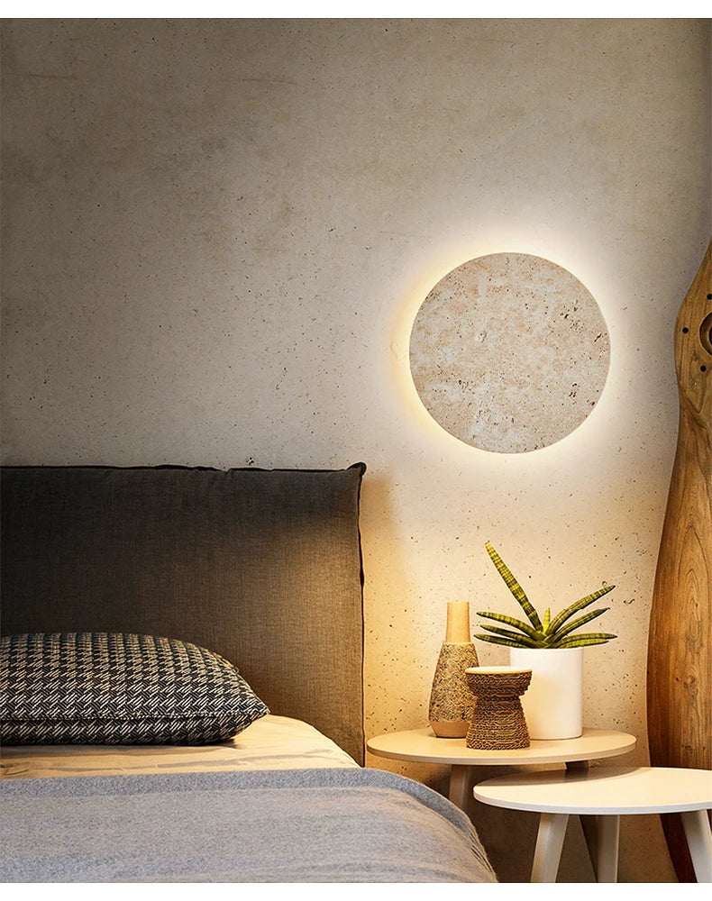 Natural Yellow Stone Led Sconce Nordic Wabi Sabi Home Decor Light Living Room Bedside Corridor Marble Wall Lamp