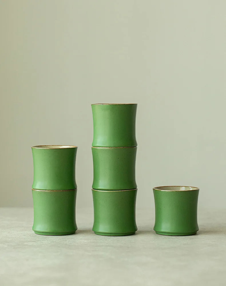 Modern Disposable Ceramic Green Glazed Travel Kung Fu Tea Set High-end Master Cup Ceramic Teacup Bamboo Cup