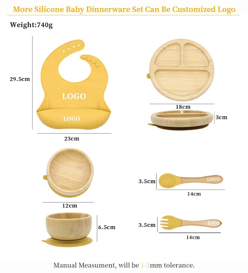 Free Combination New Arrival Baby Tableware Set Silicone Bamboo Baby Plate Feeding Utensils for Home Tea Restaurants