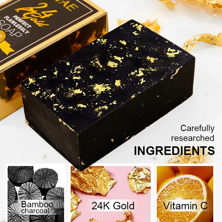 New Arrival Organic Bamboo Charcoal Vitamin C Brightening Handmade Soap Custom in Stock Oil Control 24k Gold Soap for Black Skin
