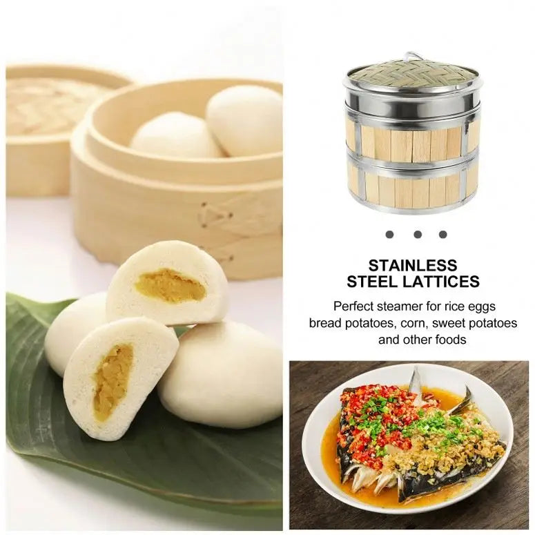 Bamboo Steamers With Rings Wholesale Food Silicone Steamer Lids Basket for Pot Chicken Meat Seafood Dimsum 8" Circular