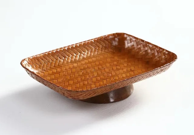 Handmade Bamboo Woven Fruit Plate Set of 3 Japanese Style Snack Dessert Tea Tray Shallow Serving Dishes