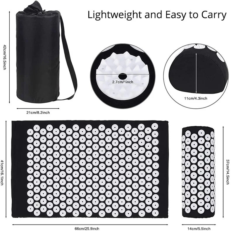 Bstar Eco Friendly Folding Portable Washable Acupuncture Massage Mat Pad Organic Shakti Acupressure Foot Mat Yoga Mat Pillow Set
