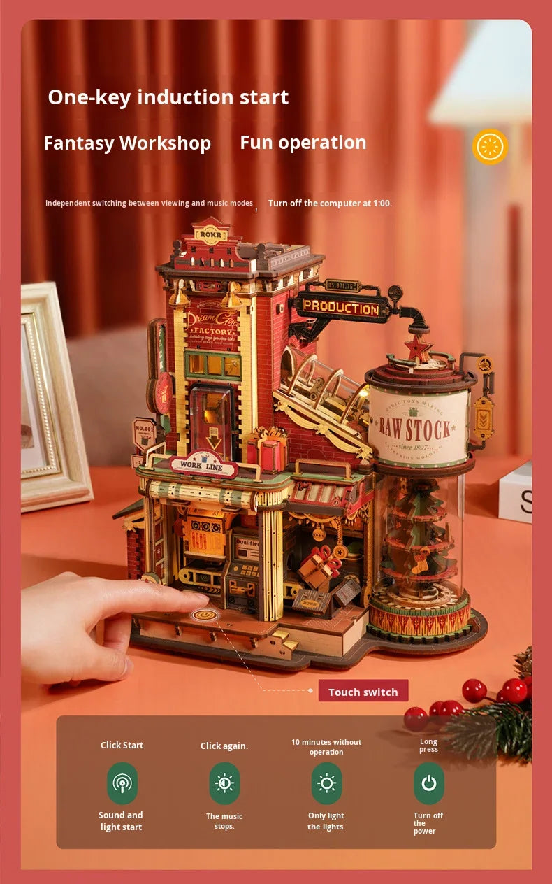 Ruo Ke Bamboo 3D Puzzle Music Box DIY Toy for Babies 14 Years Old Under 50 Pieces Girls' Educational Souvenir