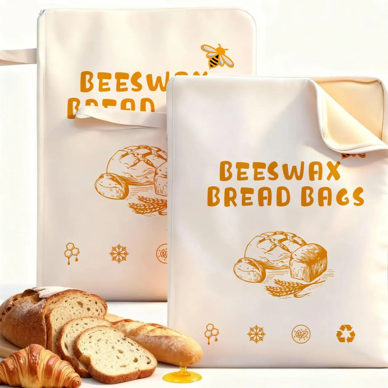 Reusable Fashion Cartoon Bread Shopping Bag with Organic Beeswax Cotton Linen for Homemade Sourdough Storage & Fresh Keeping
