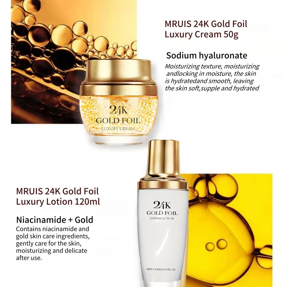 24k Gold Organic Skin Care Set Korean Cosmetics Set Whitening Lightening Luxury Skin Care Set Whitening Kit 2025 New Products