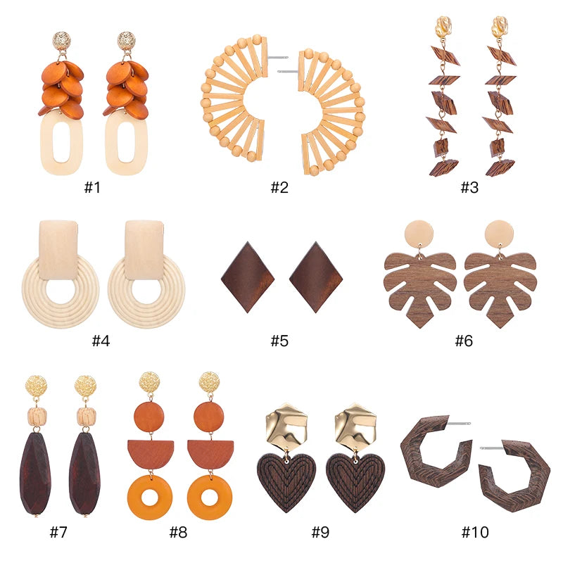 HOVANCI Handmade Africa Wooden Earrings  S925 Sterling Silver Stud Bamboo Big Rattan Earrings for Women Birthday Party Gift