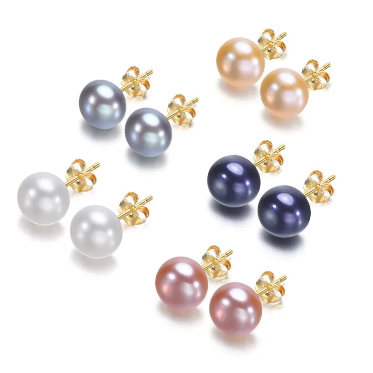 925 Sterling Silver White Wholesale Fresh Water Freshwater Natural Pearl Earrings Flat Button Shape Real Ear Stud Pearl Earrings