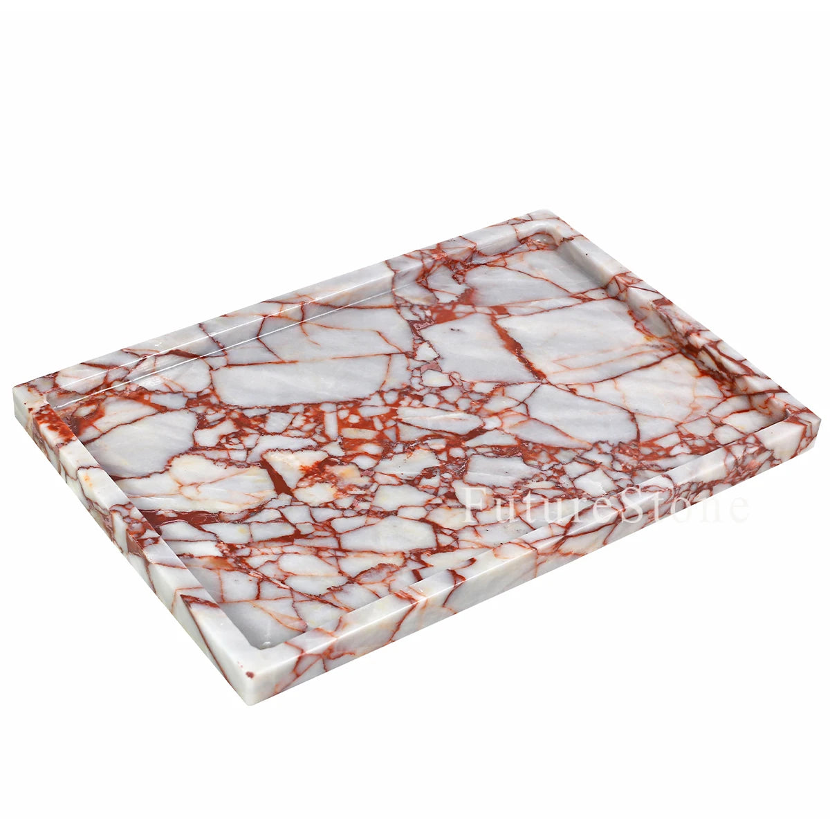 Luxury Natural Rectangle  Calacatta Red Marble Serving Tray Decorative Food Fruit Jewelry Display Tray for Christmas Home Decor