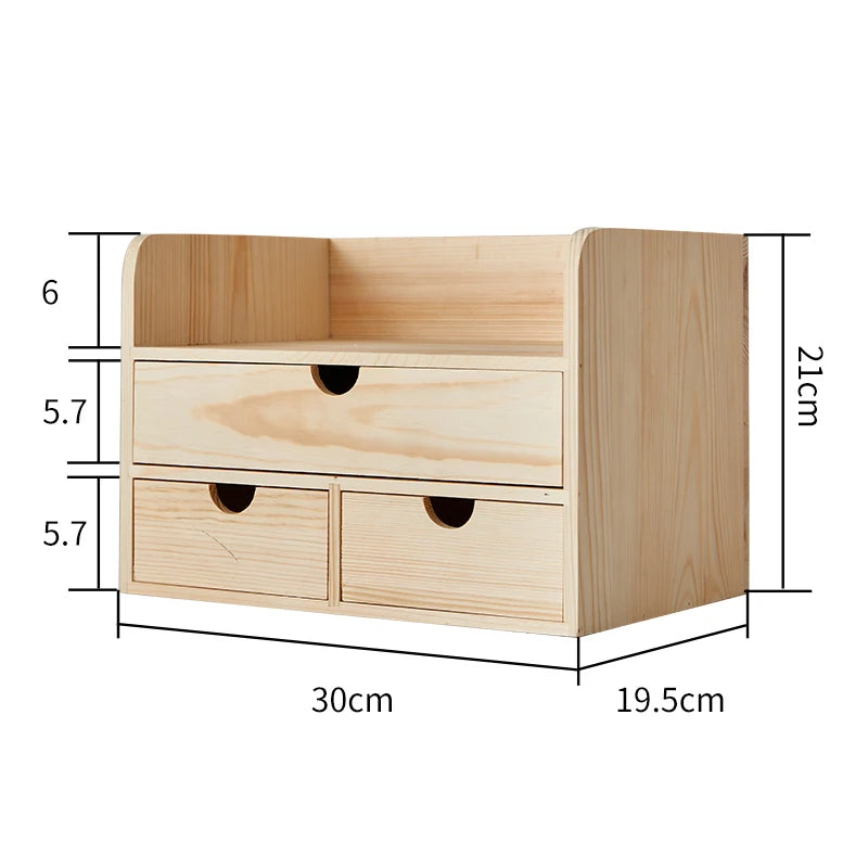 Wooden Desktop Cosmetics Storage Box With Drawers