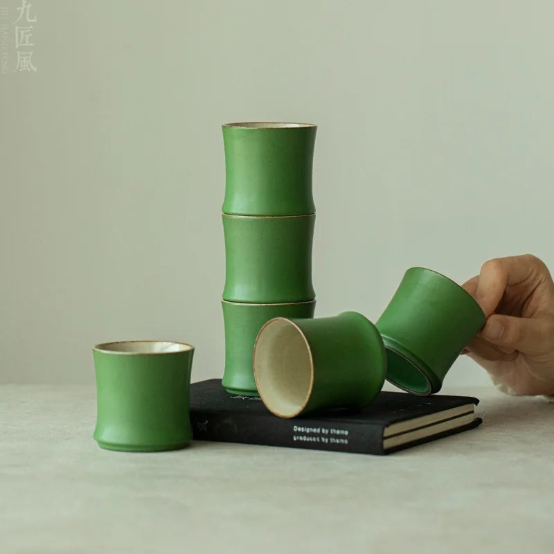 Modern Disposable Ceramic Green Glazed Travel Kung Fu Tea Set High-end Master Cup Ceramic Teacup Bamboo Cup